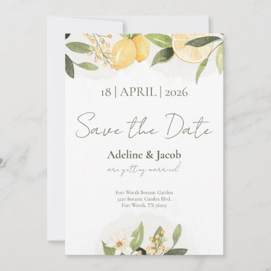 Lemon Kissed Save the Date Kaart (Voorkant)