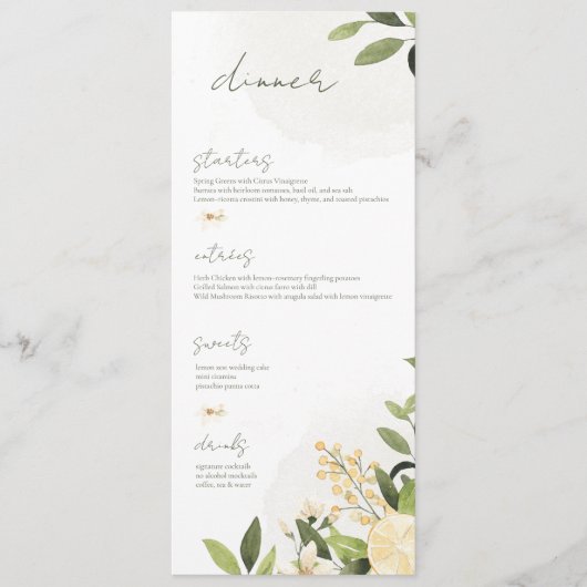 Lemon Kissed Wedding Flat Menu (Voorkant)