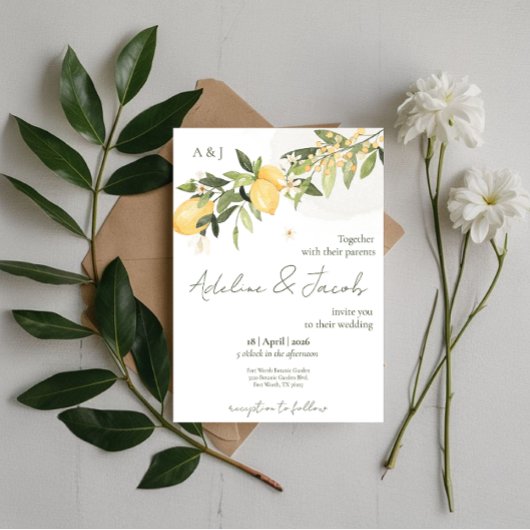 Lemon Kissed Wedding Invitation Kaart