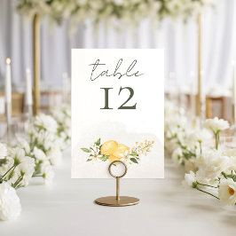 Lemon Kissed Wedding Table Number Card Kaart