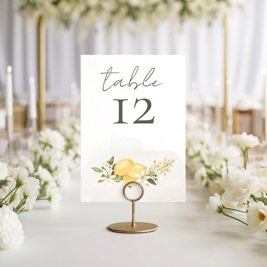 Lemon Kissed Wedding Table Number Card Kaart
