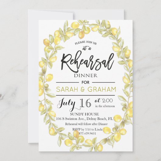 Lemon krans Waterverf repetitie uitnodiging (Voorkant)