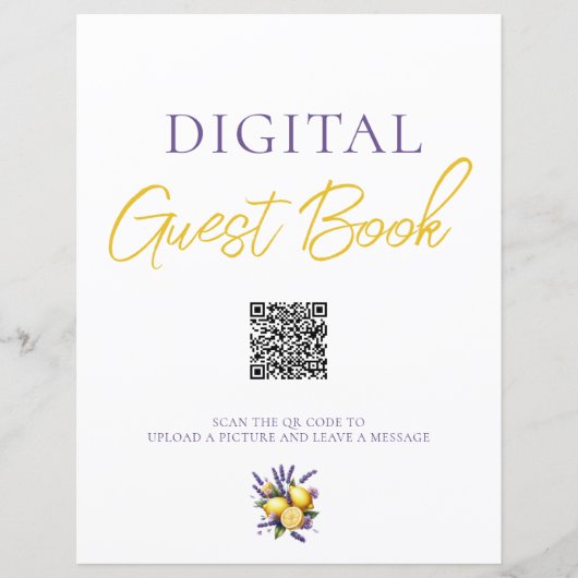 Lemon Lavender Digitaal Gastenboek QR Code Sign (Voorkant)