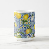 Lemon Leaf Floral Blue en White  Farmhouse Koffiemok (Center)