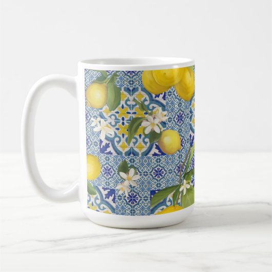 Lemon Leaf Floral Blue en White  Farmhouse Koffiemok (Links)