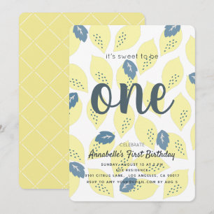 Lemon & Leaf Pattern 1st Birthday Party Uitnodigin Kaart