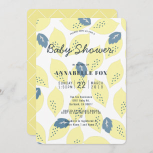 Lemon & Leaf Pattern Baby shower Invitation Kaart