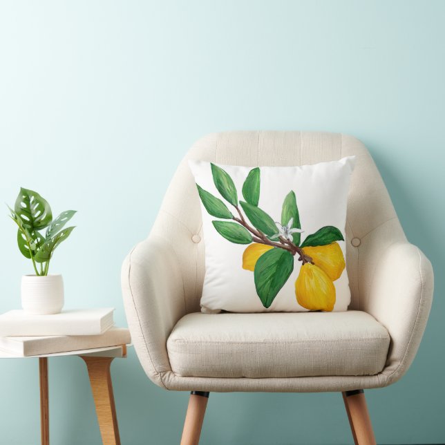 Lemon Leaf Watercolor Design | Fresh Citrus Kussen (Stoel)