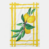Lemon Leaf Watercolor Lattice | Citrus Yellow Theedoek (Verticaal)