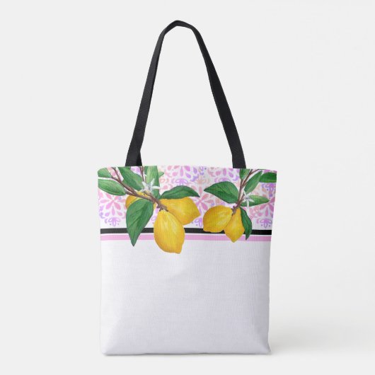 Lemon Leaf Watercolor Tote | Pink Amalfi Citrus Tote Bag (Achterkant)