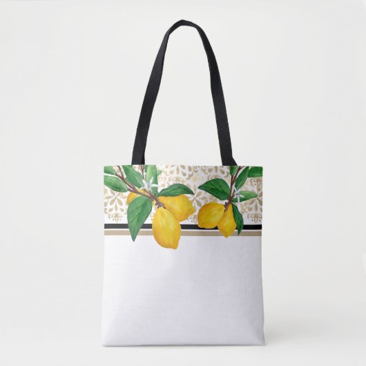 Lemon Leaf Watercolor Tote | Taupe Amalfi Citrus Tote Bag (Voorkant)