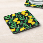 Lemon Leaf Yellow Green Black Watercolor Drink  Bier Onderzetter (Linkerzijde)