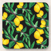 Lemon Leaf Yellow Green Black Watercolor Drink  Bier Onderzetter (Voorkant)