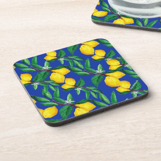 Lemon Leaf Yellow Green Blue Pattern Drink  Bier Onderzetter (Linkerzijde)