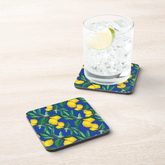 Lemon Leaf Yellow Green Blue Pattern Drink  Bier Onderzetter (Rechterzijde)