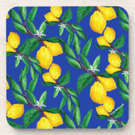 Lemon Leaf Yellow Green Blue Pattern Drink  Bier Onderzetter