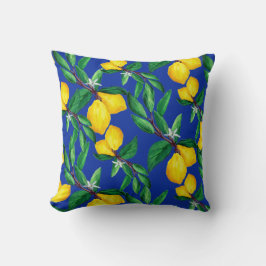 Lemon Leaf Yellow Green Blue Pattern Throw Pillow Kussen
