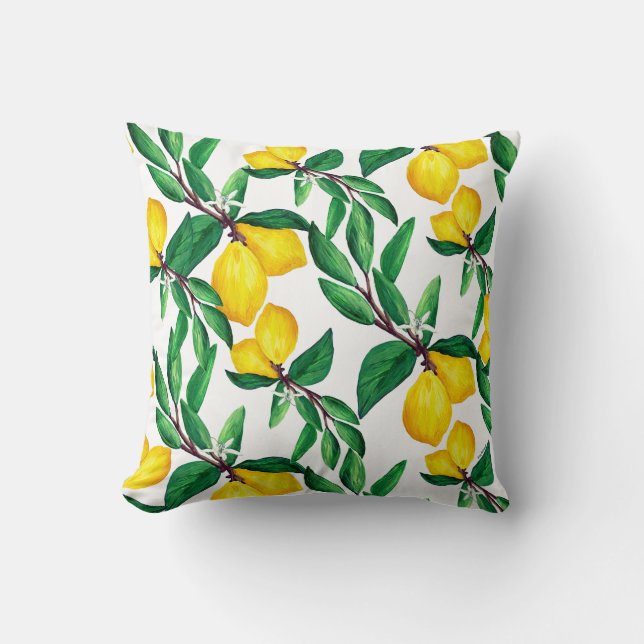 Lemon Leaf Yellow Green Pattern Throw Pillow Kussen (Voorkant)