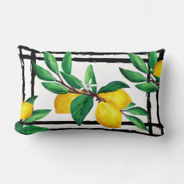 Lemon Leaves Citrus Yellow Green Leaf Black Line Kussen