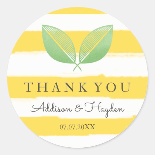 Lemon Leaves Yellow & Green | Dank u wel Ronde Sticker (Voorkant)