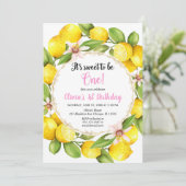 Lemon Lemonade meisje 1e verjaardag uitnodiging (Staand voorkant)