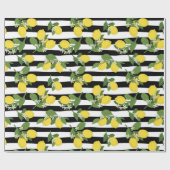 Lemon Lemons Geel zwart Stripes Cadeaupapier (Vlak)