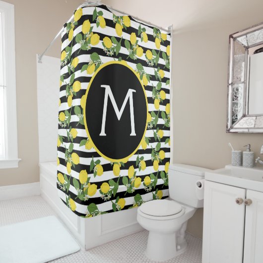 Lemon Lemons Yellow Black Stripes Bath Douchegordijn (In situ)