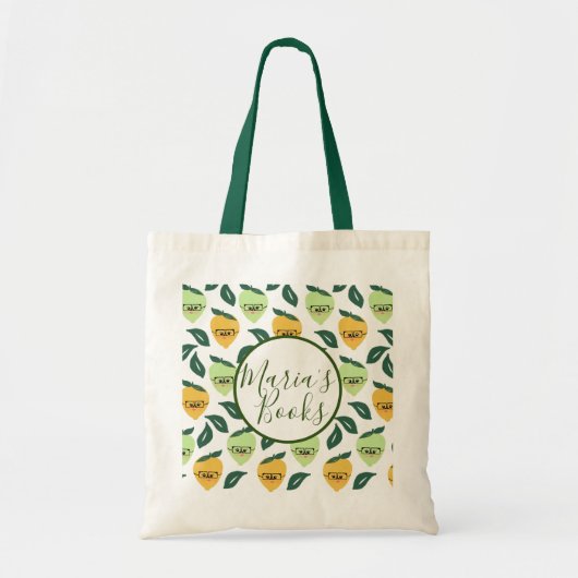 Lemon Lime Cute Patterned Library Books Tote Bag (Voorkant)