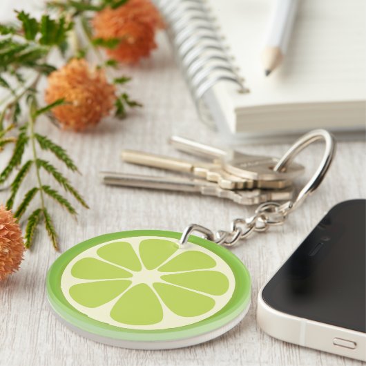 Lemon Lime Green Juicy Summer Citrus Fruit Slice Sleutelhanger (Voorkant Rechts)