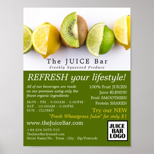 Lemon, Lime & Kiwi, Juice Bar Advertising Poster (Voorkant)