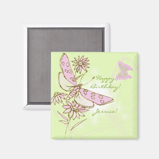 Lemon Lime Pink Butterfly Magneet (Voorkant / Achterkant)