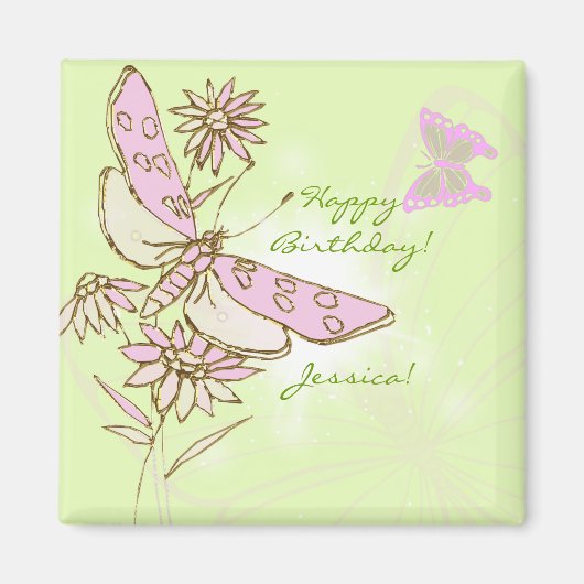 Lemon Lime Pink Butterfly Magneet (Voorkant)