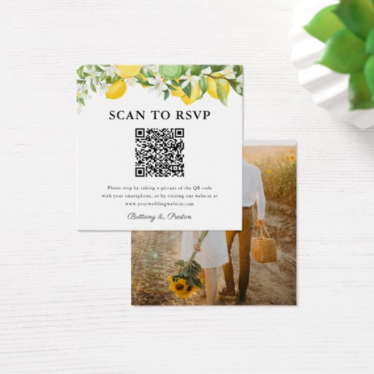 Lemon Limes QR Code Foto Weddenschap RSVP Vierkante Visitekaartjes (Bureau)