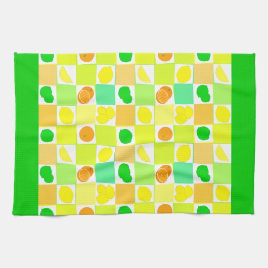 Lemon Limoen en Sinaasappels Pattern Green Border Theedoek (Horizontaal)