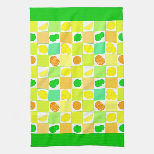 Lemon Limoen en Sinaasappels Pattern Green Border Theedoek (Verticaal)
