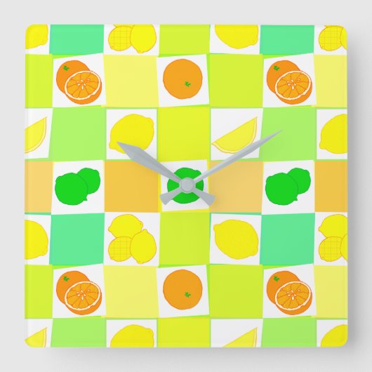 Lemon Limoen en Sinaasappels Pattern Kitchen Clock Vierkante Klok (Voorkant)