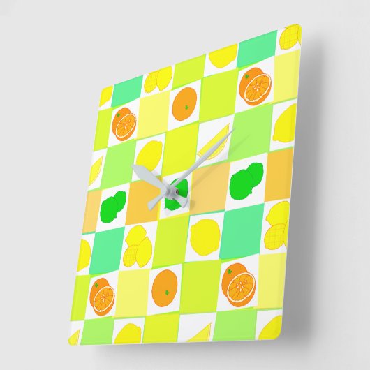 Lemon Limoen en Sinaasappels Pattern Kitchen Clock Vierkante Klok (Hoek)