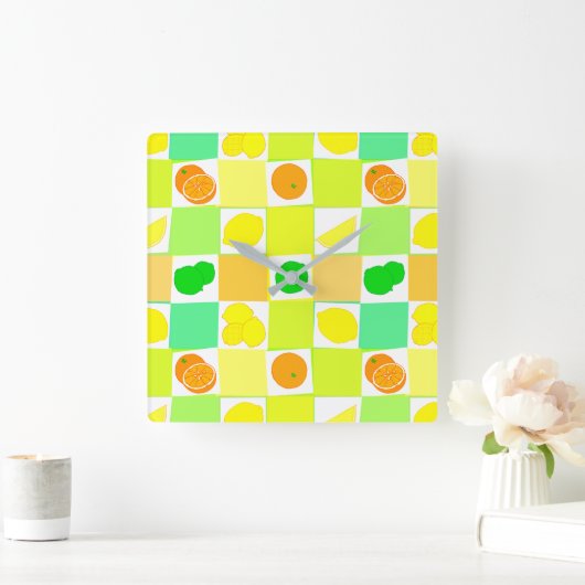 Lemon Limoen en Sinaasappels Pattern Kitchen Clock Vierkante Klok (Huis)