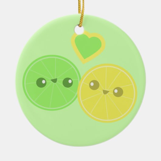 Lemon Limoen Heart Kawaii Keramisch Ornament (Voorkant)