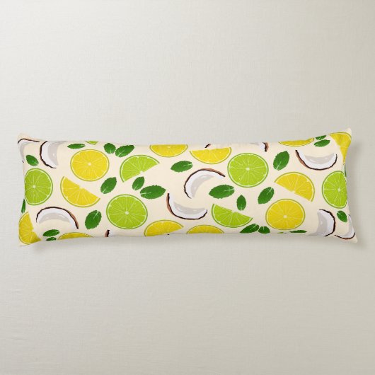 Lemon limoen kokosnoot en mint gelukkig patroon lichaamskussen (Achterkant)
