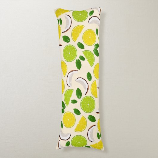 Lemon limoen kokosnoot en mint gelukkig patroon lichaamskussen (Voorkant Verticaal)