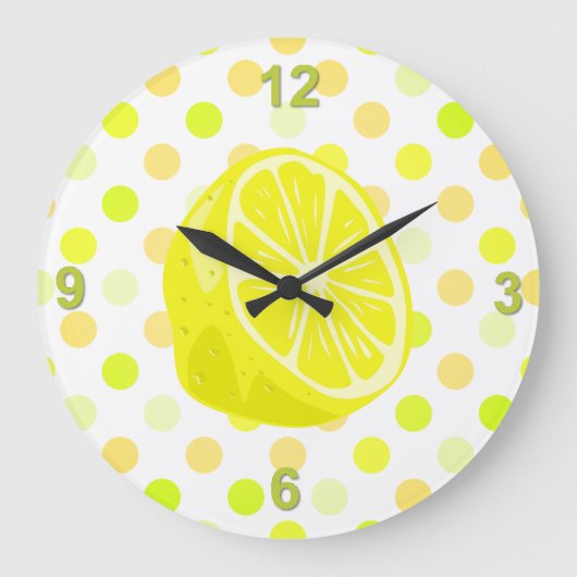 Lemon Limoen Polka Dot Kitchen Wall klok (Voorkant)