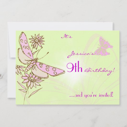 Lemon Limoen Roze Butterfly Birthday Invitation Ka Kaart (Voorkant)