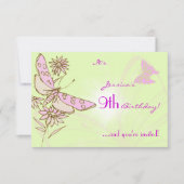 Lemon Limoen Roze Butterfly Birthday RSVP Uitnodig Kaart (Voorkant)