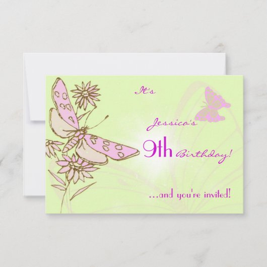 Lemon Limoen Roze Butterfly Birthday RSVP Uitnodig Kaart (Voorkant)