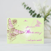 Lemon Limoen Roze Butterfly Birthday RSVP Uitnodig Kaart (Staand voorkant)