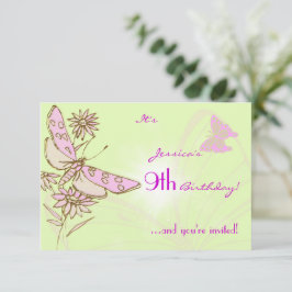 Lemon Limoen Roze Butterfly Birthday RSVP Uitnodig Kaart
