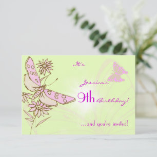 Lemon Limoen Roze Butterfly Birthday RSVP Uitnodig Kaart