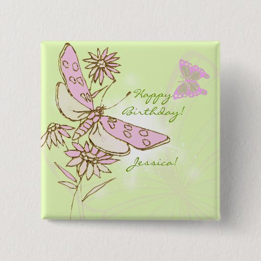 Lemon Limoen Roze Butterfly Button (Voorkant)