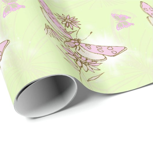 Lemon Limoen Roze vlinderbloempapier Cadeaupapier (Rol Hoek)